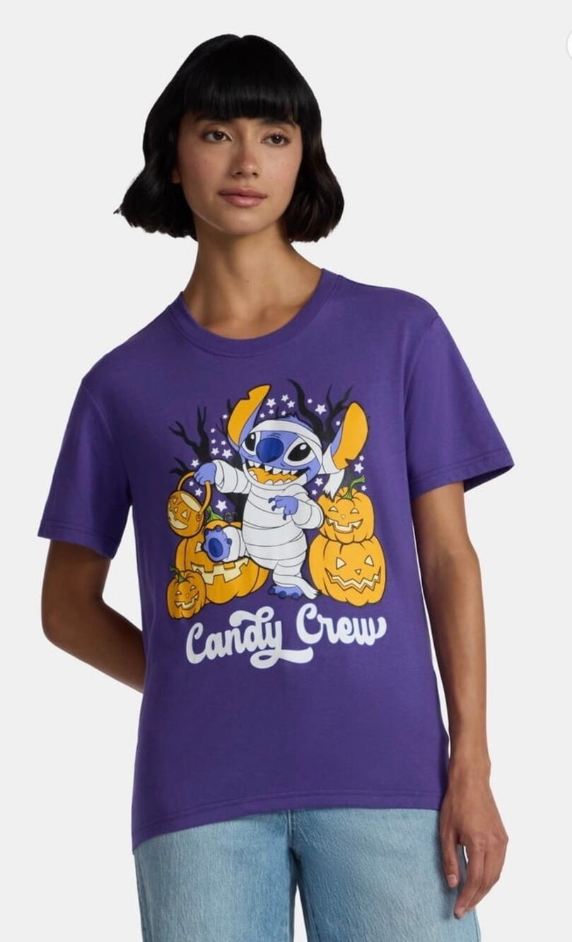Disney Halloween Medium Lilo & Stitch Mummy Women's Graphic Tee purple relaxed